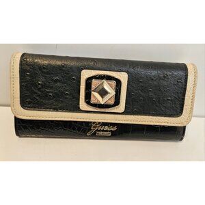 Y2K Vintage Guess Wallet Black Multi Pockets Snap Closure 8"x4"